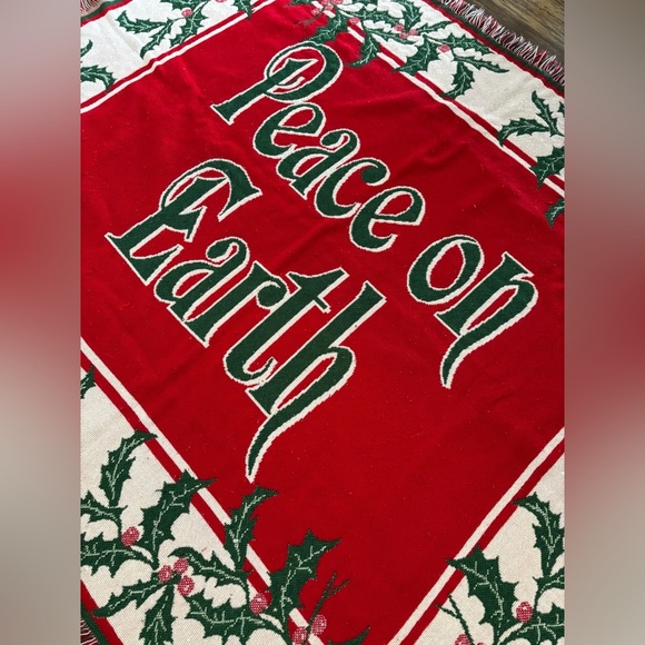 "Peace on Earth" Vintage BEACON Woven Throw Blanket Christmas Made USA 60" x 50" - Picture 6 of 11